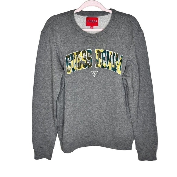 GUESS Men's Size M Joe College Fleece Sweater Pullover Crewneck Camo Logo - Picture 1 of 7
